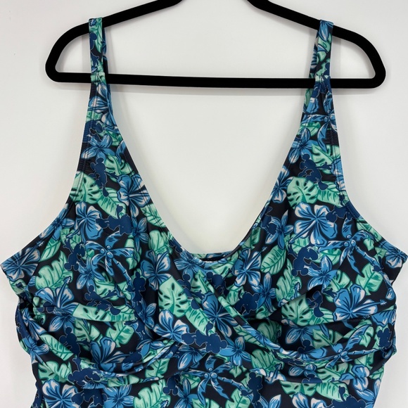 Disney Womens 2X One Piece Swim Bathing Suit Blue Green Tropical Mickey Mouse - Picture 2 of 7